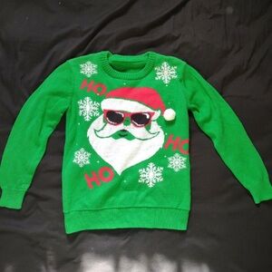 Green Santa Sweater with Sunglasses